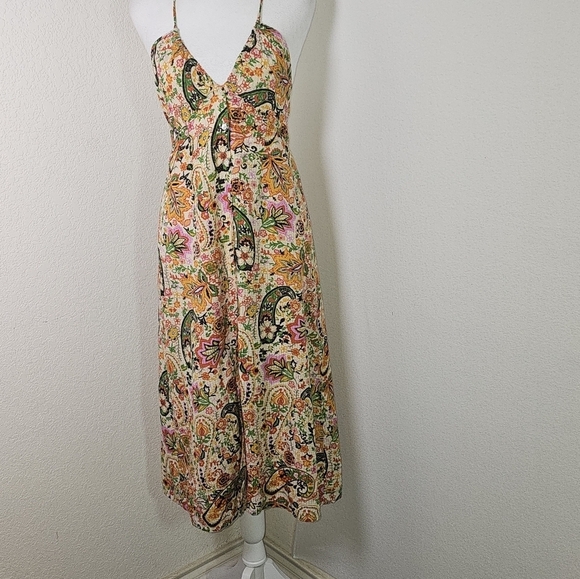BA&SH Baila Floral Backless Womens Dress Sz S A Line Button Down Bohochic Hippie - Picture 2 of 15